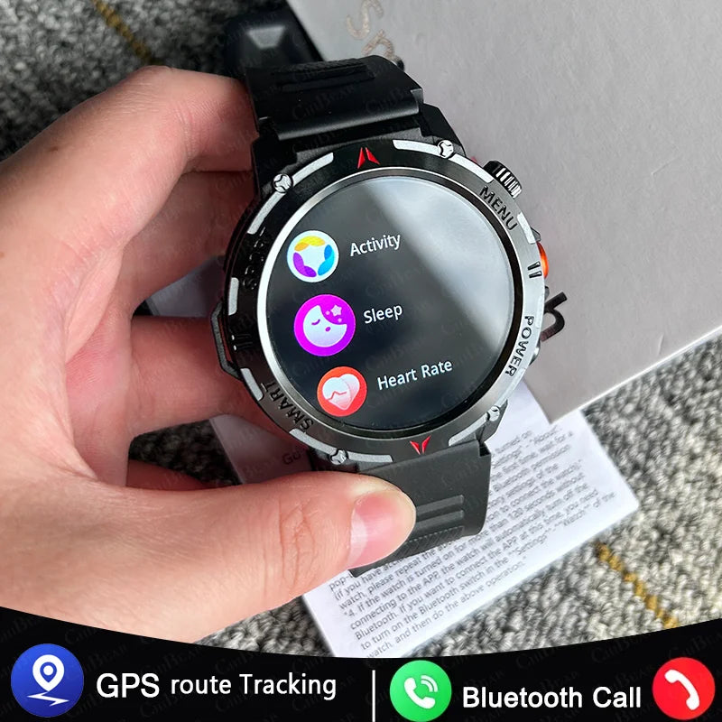 For HUAWEI Xiaomi 1.43" Flashlight Bluetooth Call Smart Watch Men Women GPS Sport Track IP68 Waterproof Smartwatch Man 2024 New