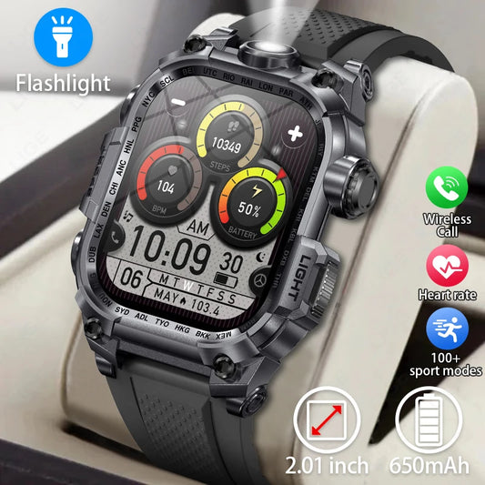 2024 Military Men Smart Watch Outdoor Flashlight Women Watch Sport Fitness Tracker Blood Oxygen Monitoring Smartwatch For Xiaomi