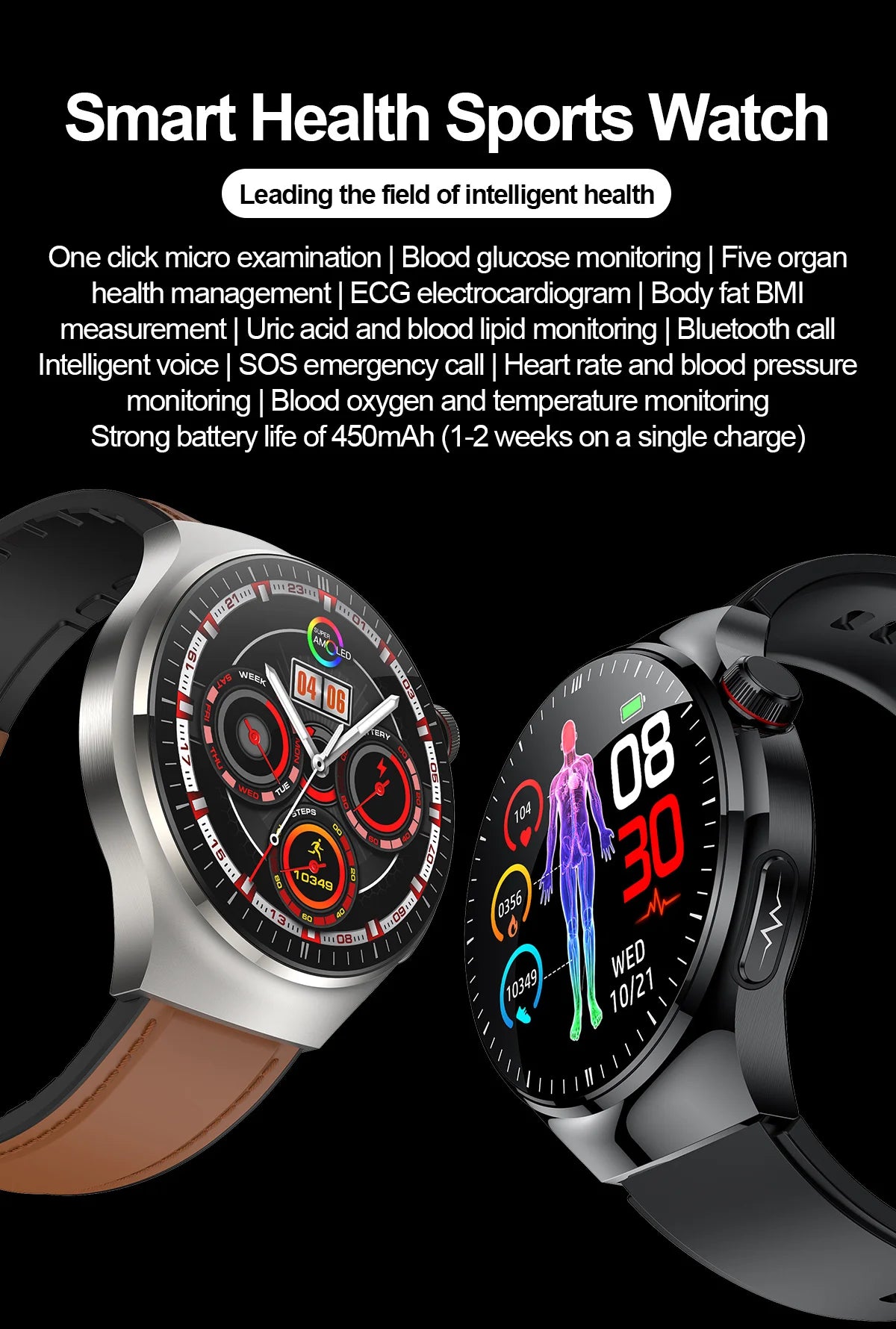 2024 New Blood Lipids Uric Acid Blood Glucose Smart Watch Men ECG+PPG+HRV Fitness Tracker Heart Rate Bluetooth Call Smartwatch