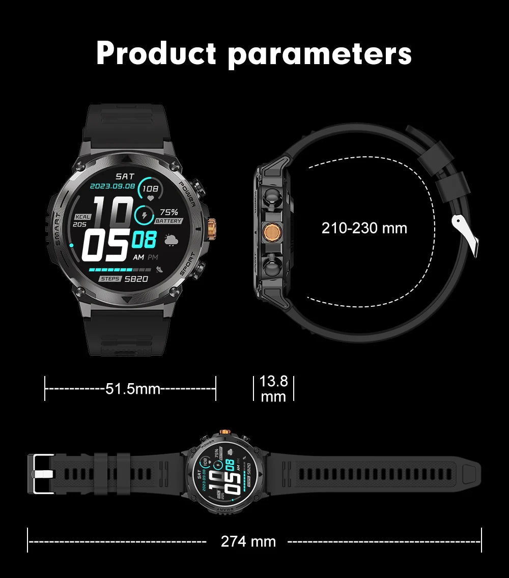 2024 New For Huawei Xiaomi Men Sports Smartwatch Bluetooth Call 400mAh Battery 100+ dial IP68 Waterproof Men Sports Smartwatch