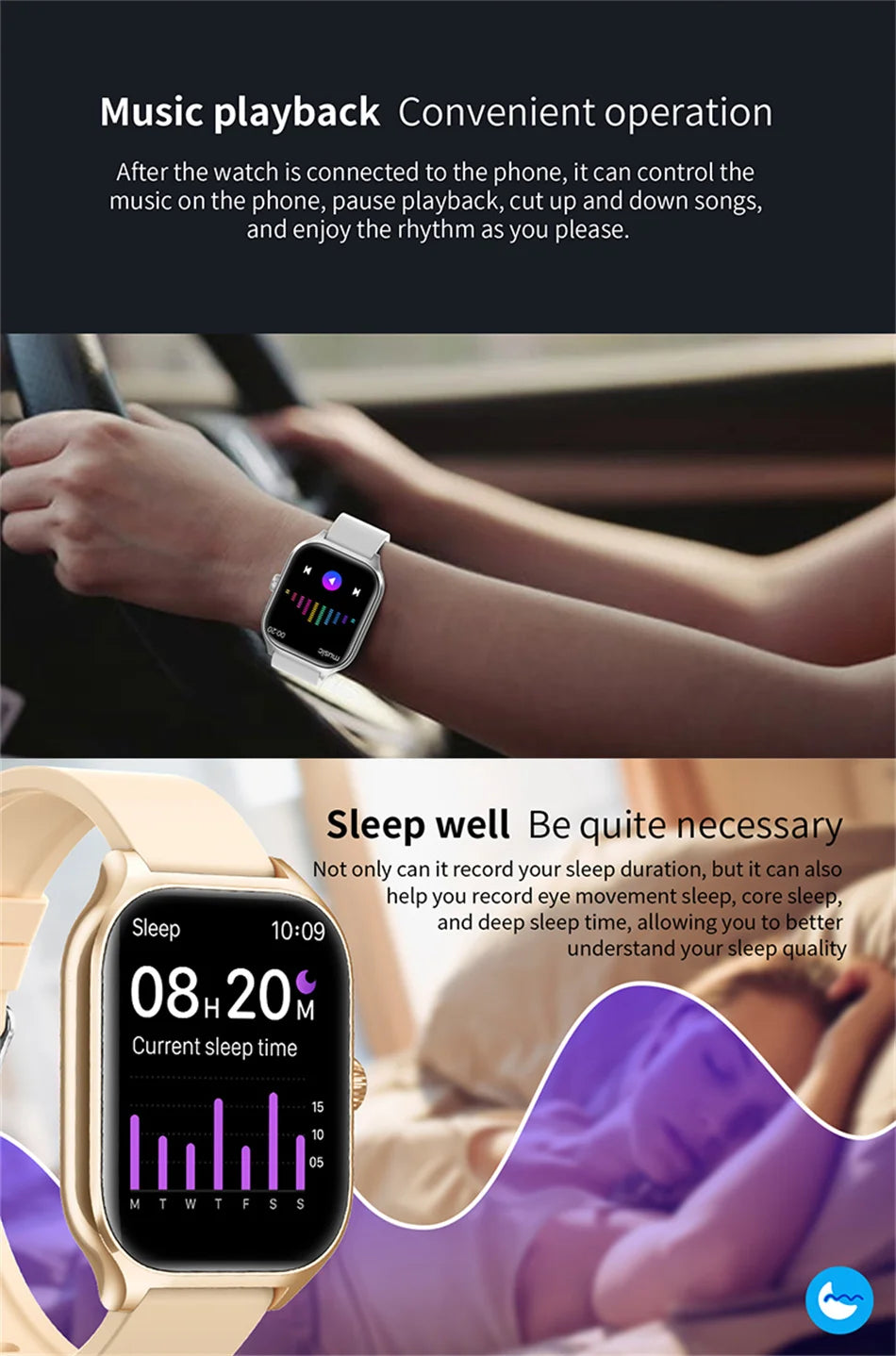 For Android IOS Watch 2.3 INCH Color Screen Full Touch Custom Dial Smart Watch Women Bluetooth Call 2024 NEW Smart Watch Men