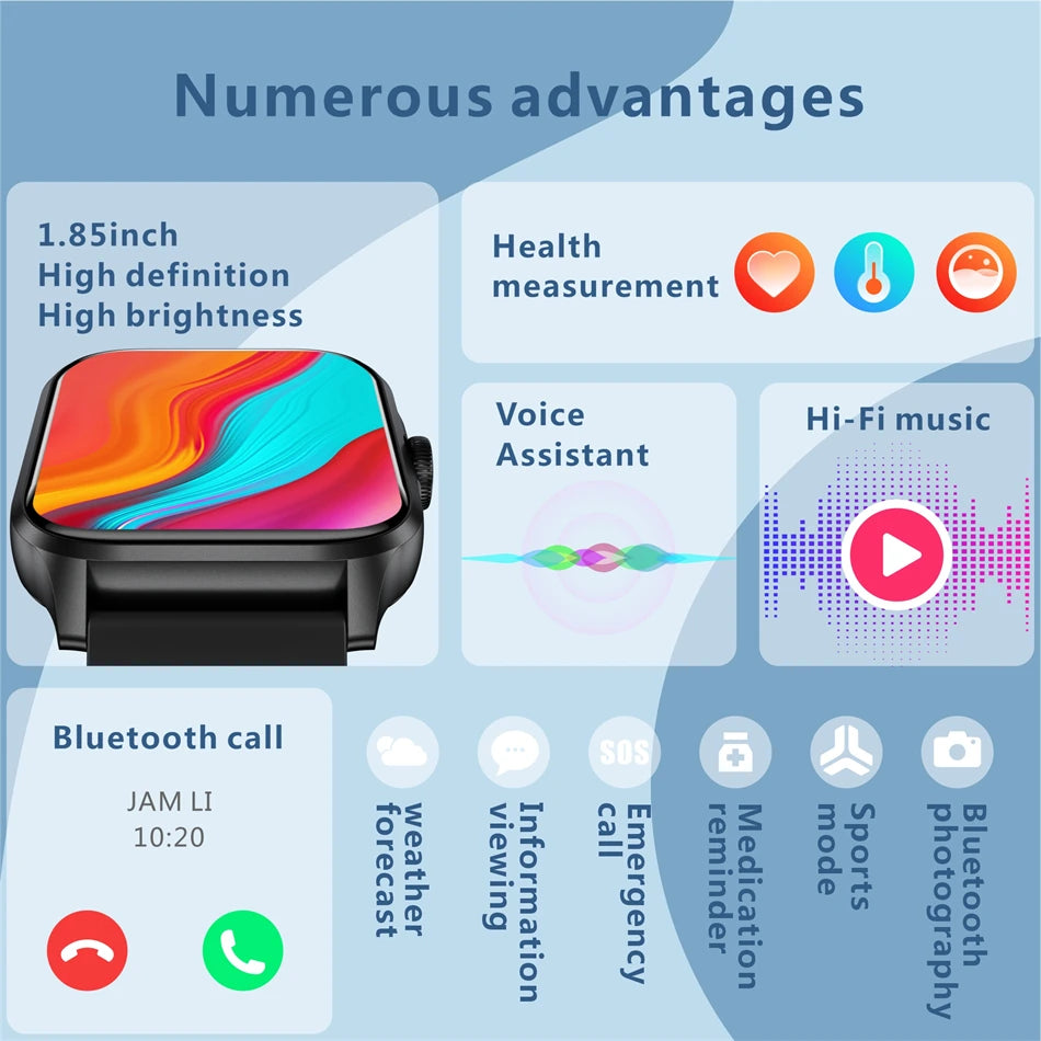 2024 New Smart Watch Men Women Bluetooth Call Heart Rate Blood Oxygen Voice Assistant 100+Sports Man Smartwatch For Android IOS