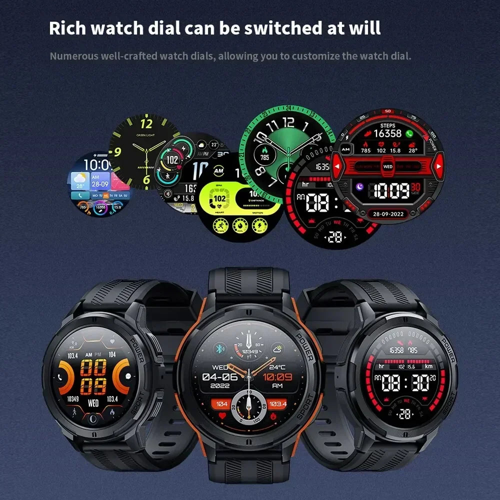 Rugged Outdoor Military 1ATM Waterproof Watches Sports Bluetooth Smartwatch For Men Smart Watch 2024 New Clock For Xiaomi Huawei