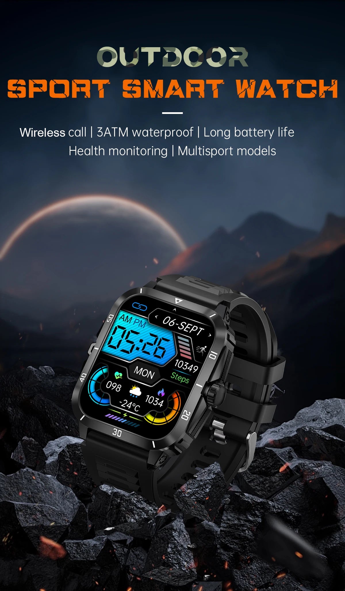 LIGE 2024 Military Smart Watch Men 3ATM Waterproof Outdoor Sports Fitness Tracker Health Monitor Smartwatch Men 430mAh Battery