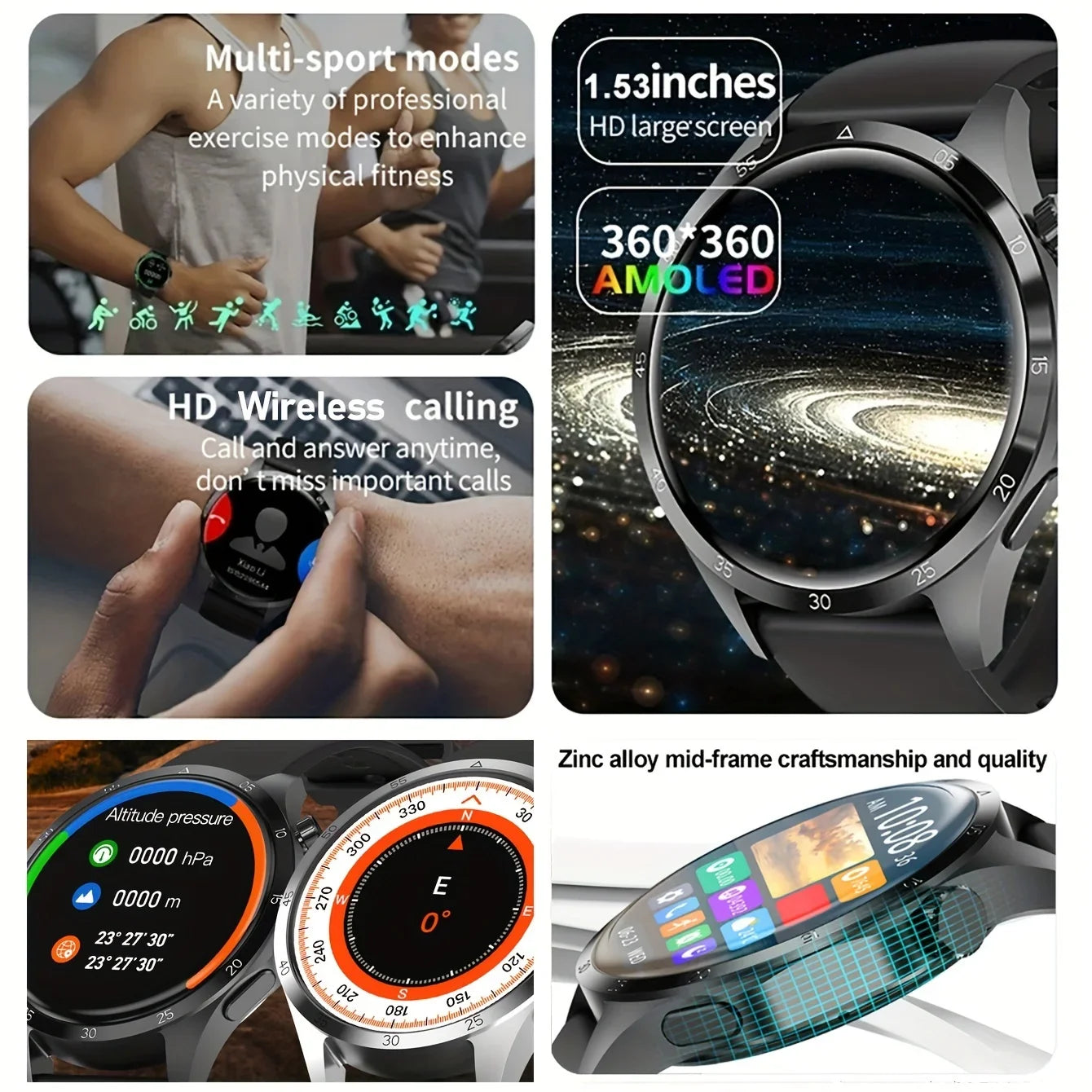 2024 New GPS Tracker Smartwatch Men GT4 Pro+1.53-inch AMOLED 360 * 360 HD Screen Wireless Call NFC Smartwatch