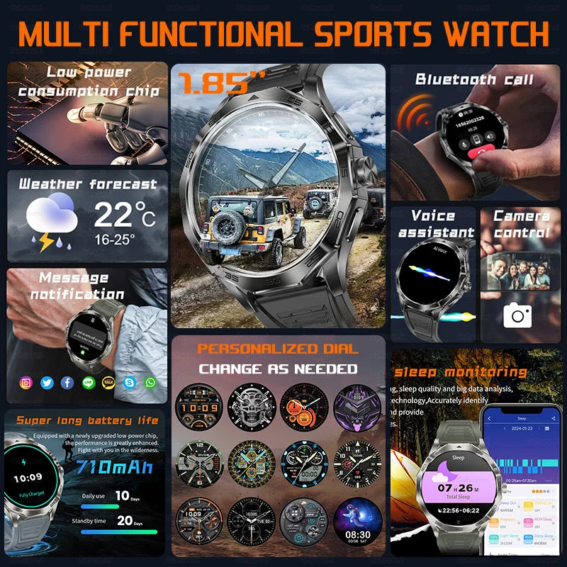 2024 New Men Smart Watch GPS Tracking Outdoor Sports Compass Voice Bluetooth Call Air Pressure 750mAh Battery Health Smartwatch