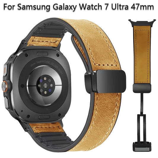 Leather Band for Samsung Galaxy Watch 7 Ultra 47mm Magnetic Strap Men Silicone Bracelet for Galaxy 7 Ultra 47mm Quick Fit Correa