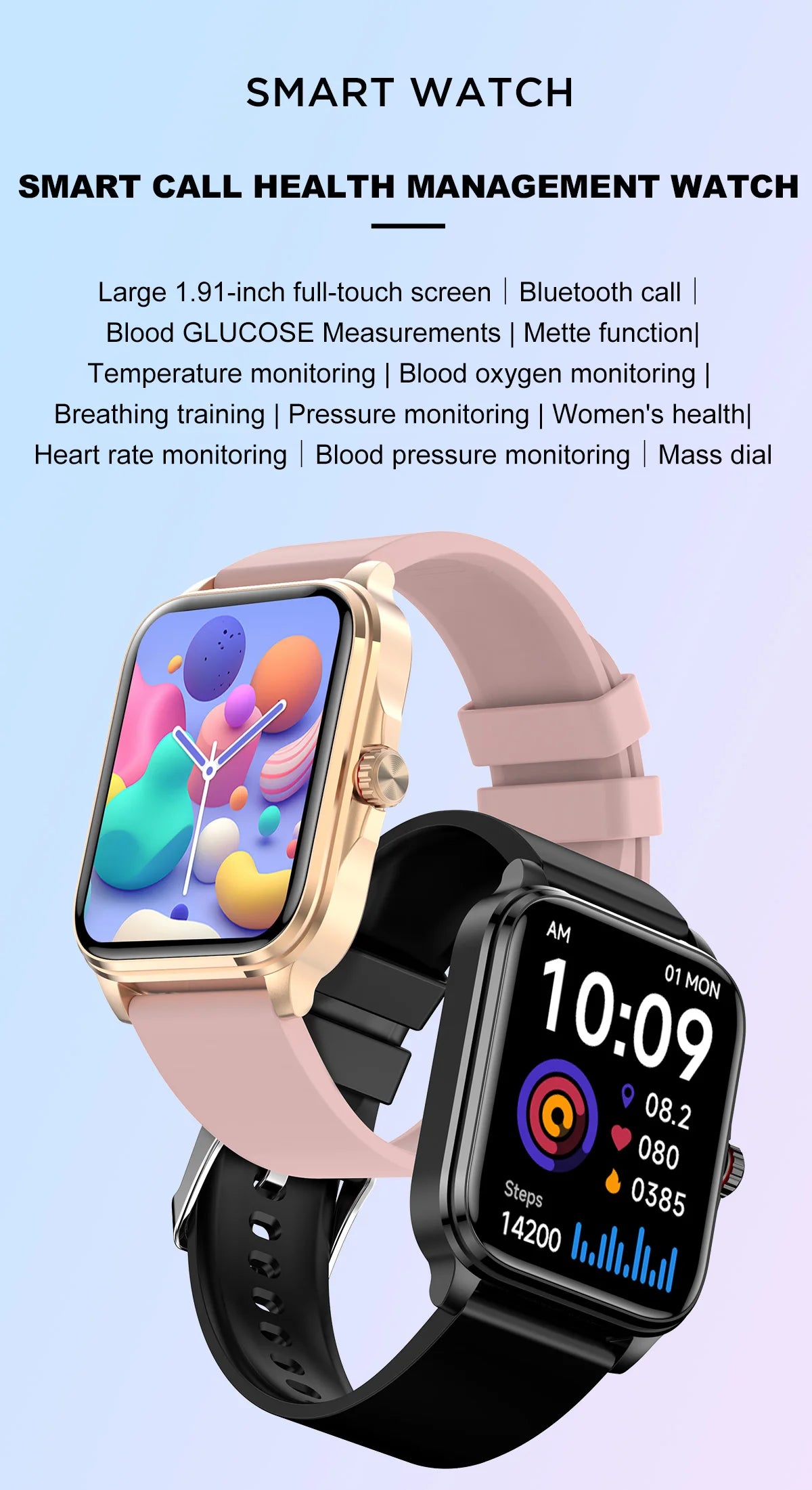 T90 Blood Glucose Blood Oxygen Blood Pressure Heart Rate Monitoring Bluetooth Call Health Fashion Smart Watch For Men Women 2024