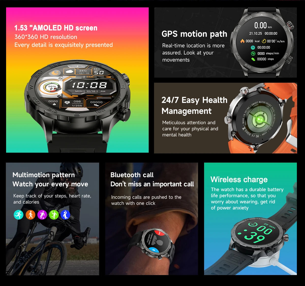 2024 ﻿New For Xiaomi Outdoor Sports Smart Watch Men GPS Compass NFC AMOLED Screen Waterproof Bluetooth Call Fitness SmartWatches