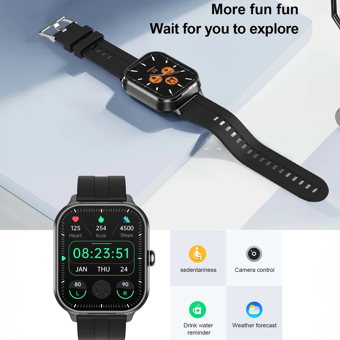 2024 2-In-1 Smartwatch Built In Earphones Man 2 Inch NFC Make/Answer Call Multi Sport Exercise Tracker For Iphone Android