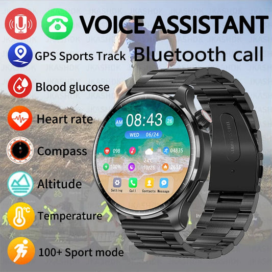 2024 New Smart Watch Men GPS Track Heart Rate AMOLED 360*360 HD Screen Blood Sugar Bluetooth Call IP68 Waterproof Smartwatch