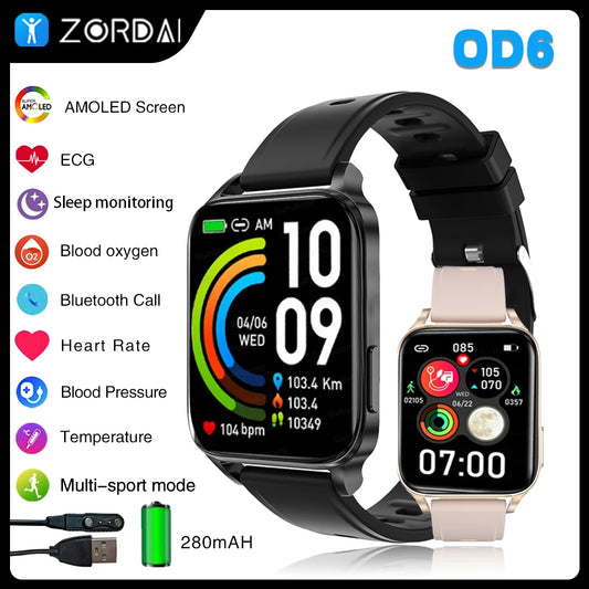 Zordai OD6 Smart Watch 2024 for Xiaomi Watch 3 Bluetooth Call Curved AMOLED Screen Heart Rate IP68 Waterproof SmartWatch for Men