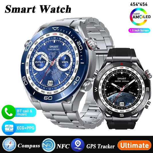 2024 New Smart Watch Men GPS Tracker AMOLED 454*454 HD Screen Heart Rate Smart Watch Bluetooth Call HD Full Touch SmartWatch