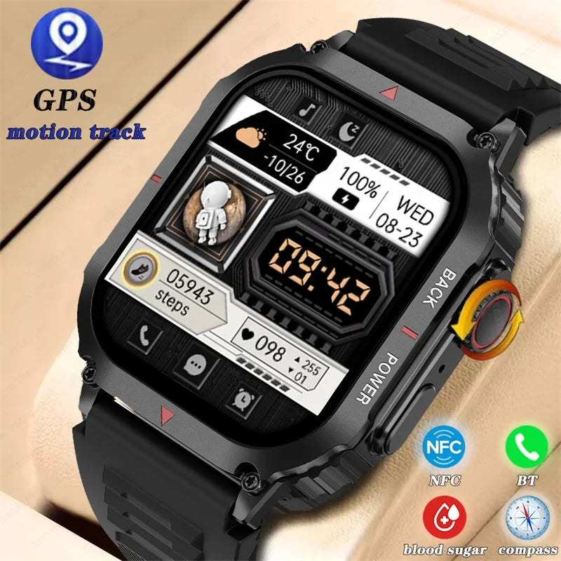 2024 New GPS Smart Watch Men Outdoor Military IP68 Waterproof Sport Ftiness Watches Blood Sugar 1.95'' Bluetooth Call Smartwatch