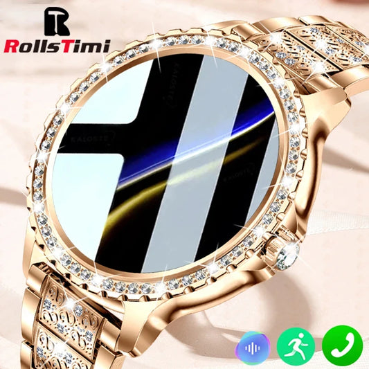 Fashion Luxury Gold Women Smart Watch Heart rate Blood Oxygen Sleep Monitoring Diamond Bracelet Bluetooth Call Smartwatch Ladies