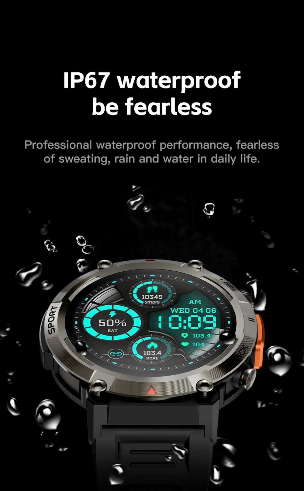 2024 Outdoor Sport Smartwatch Men Flashlight Heart Rate Fitness Bracelet Bluetooth Call Whatsapp Notification Waterproof Watch