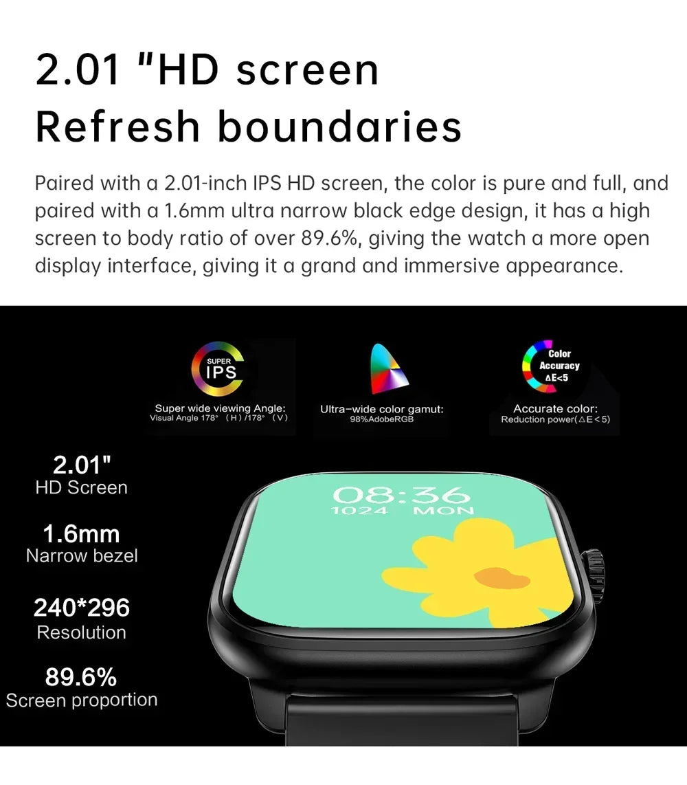 Xiaomi Smart Watch 2024 Bluetooth Call Music Smart Watches For Men 2.01" Full Touch Dial Fitness Tracker Waterproof Smartwatch