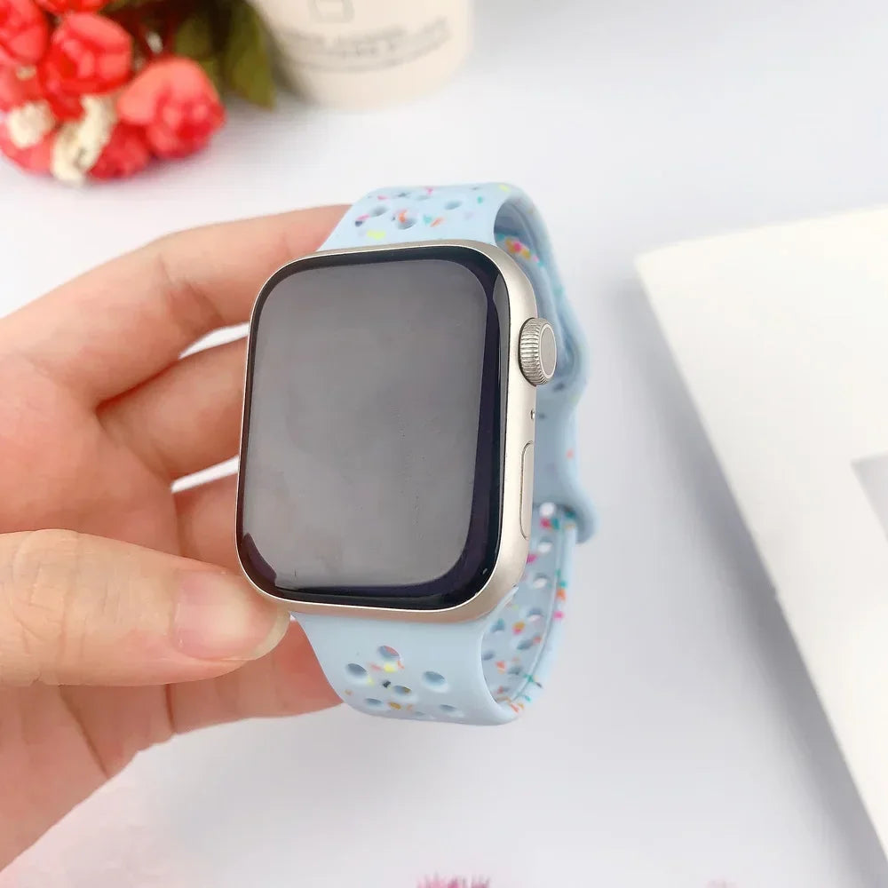 Silicone Band for Apple Watch Strap Ultra 2 49mm 42mm 45mm 44mm 41mm Color Particles Bracelet for IWatch Series 9 8 7 6 5 SE 4 3