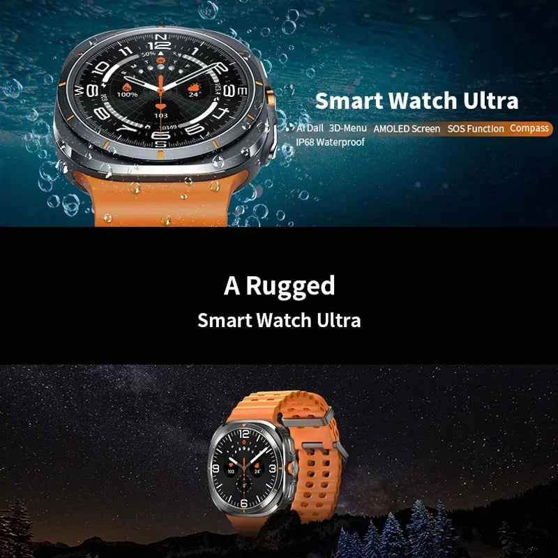 2024 New Smartwatch Amoled Screen Crystal Glass Bluetooth Call Compass Multi-sports Smart Watch Man Woman For Galaxy Watch Ultra