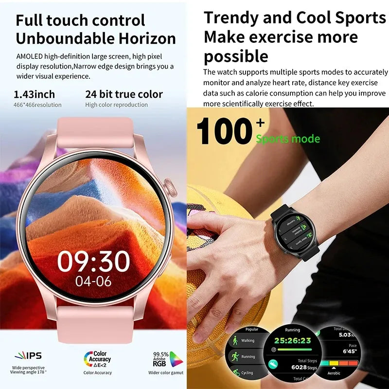 MAOYUAN 2024 New Bluetooth Call Smart Watch for Women and Men with Multi Sport Mode AMOLED Screen Waterproof Couple Smartwatch