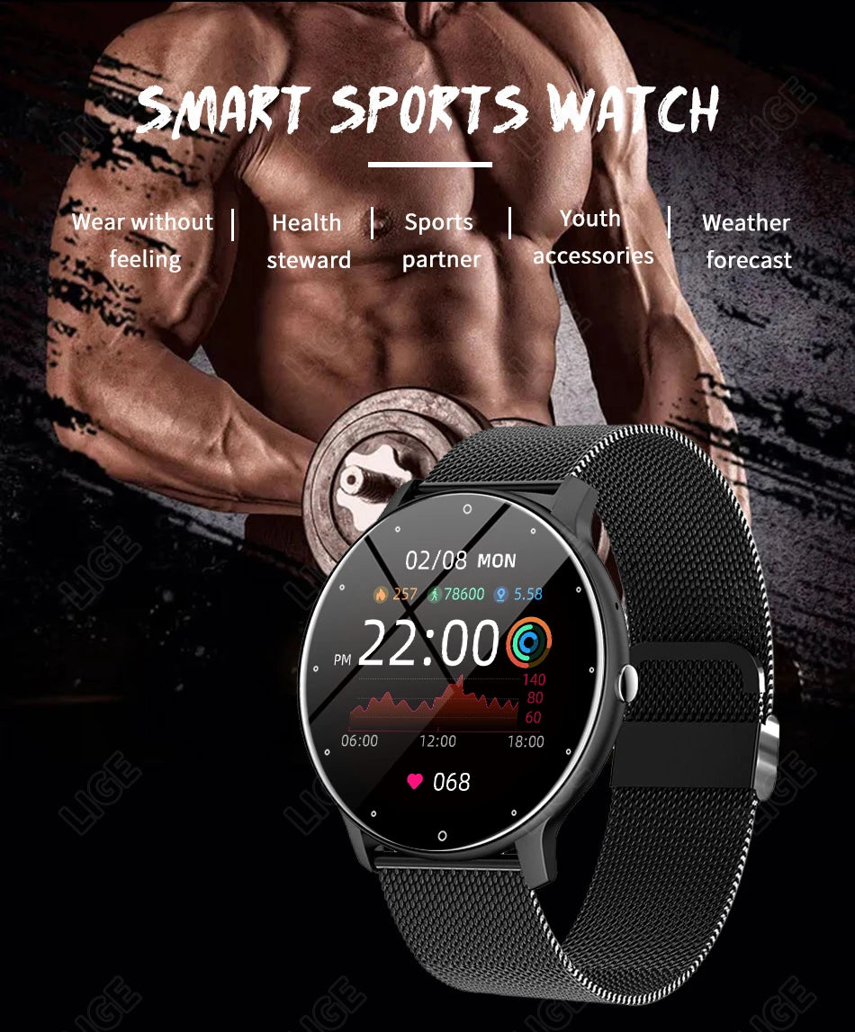 LIGE 2024 New Men Smart Watch Real-time Activity Tracker Heart Rate Monitor Sports Women Smart Watch Men Clock For Android IOS