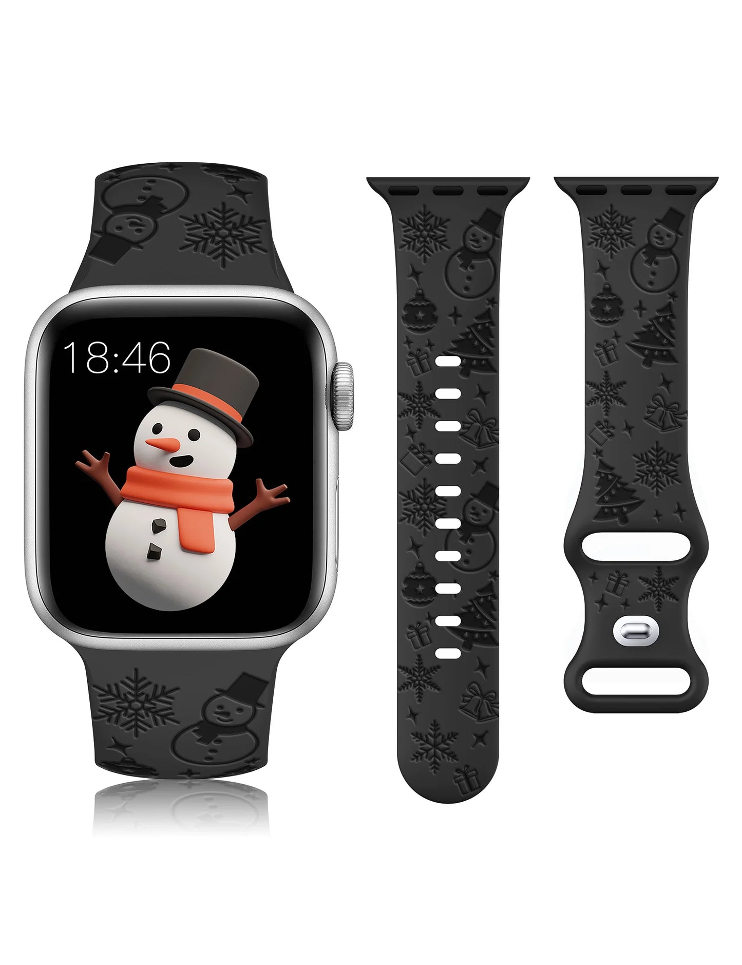 TOYOUTHS Christmas Floral Engraved Band for Apple Watch Band 41mm 40mm 38mm Silicone Strap for iWatch Ultra 9/8/7/SE/6/5/4/3/2/1