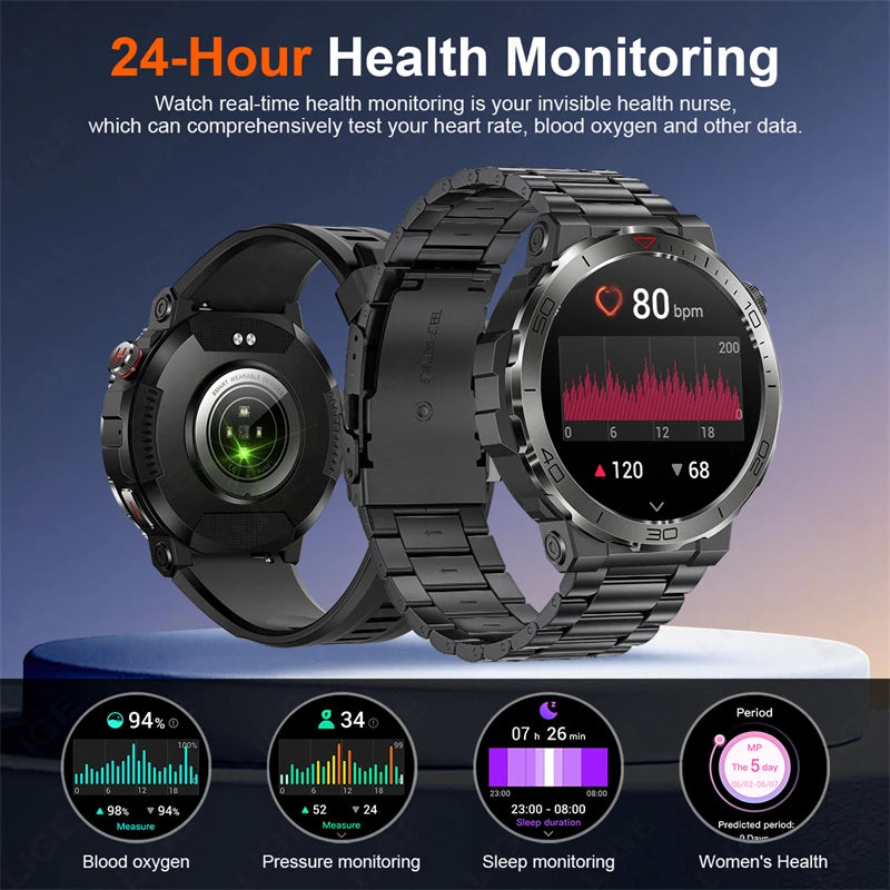 2024 Outdoor Compass Smartwatch Men 1.43inch AMOLED Sports Fitness Watch Bluetooth Call Waterproof Smart Watch For Huawei Xiaomi