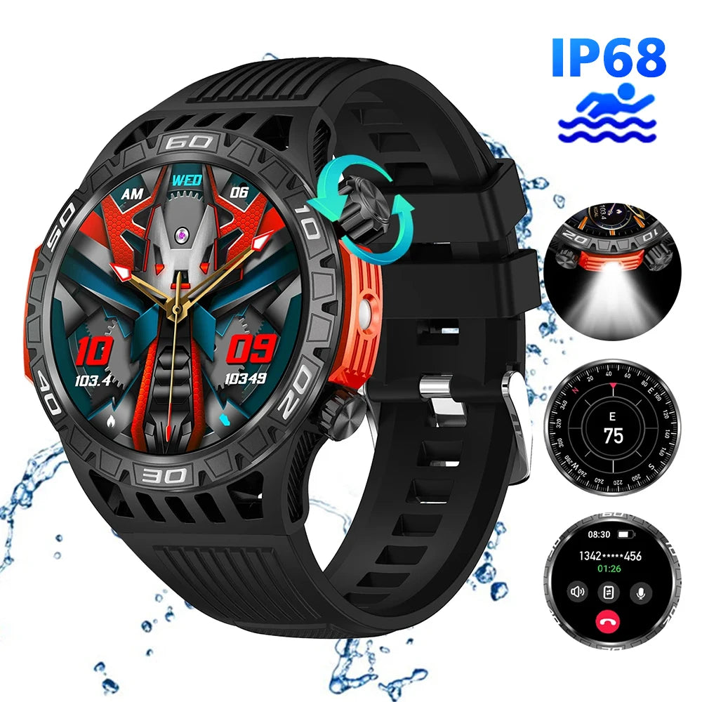 New Smart Watch Men With LED Flashlight Sports Fitness Watch IP68 Waterproof Health Monitoring Bluetooth Call Smartwatch 2024