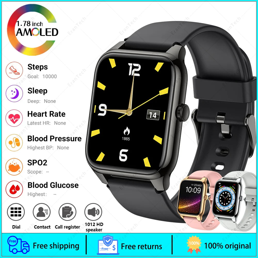 2024 Smartwatch Men Women 1.78" AMOLED Screen Smart Watch Bluetooth Call 100 Sports Modes Fashion Business Clock for IOS Android