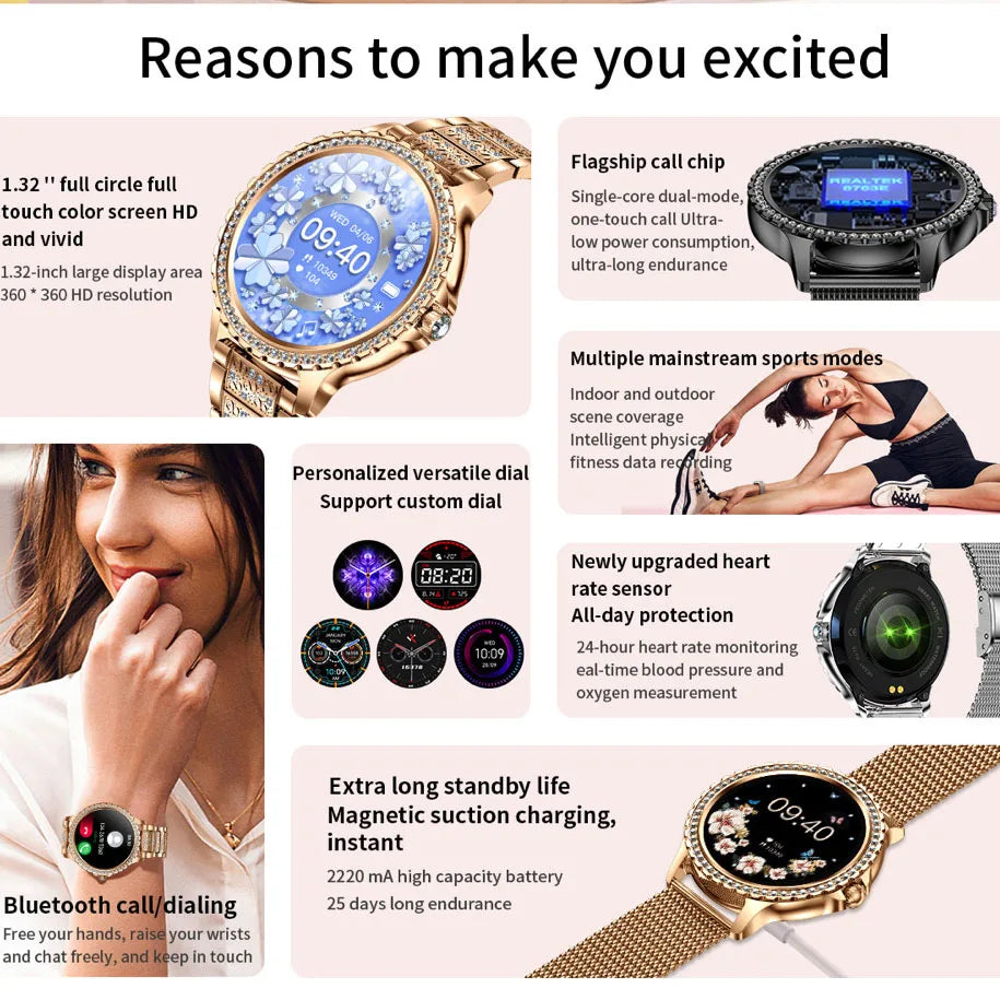 2024 New Blue Tooth Call Woman Smart Watch Man Sports Fitness Bracelet Waterproof Body Temperature Smartwatch For Android IOS