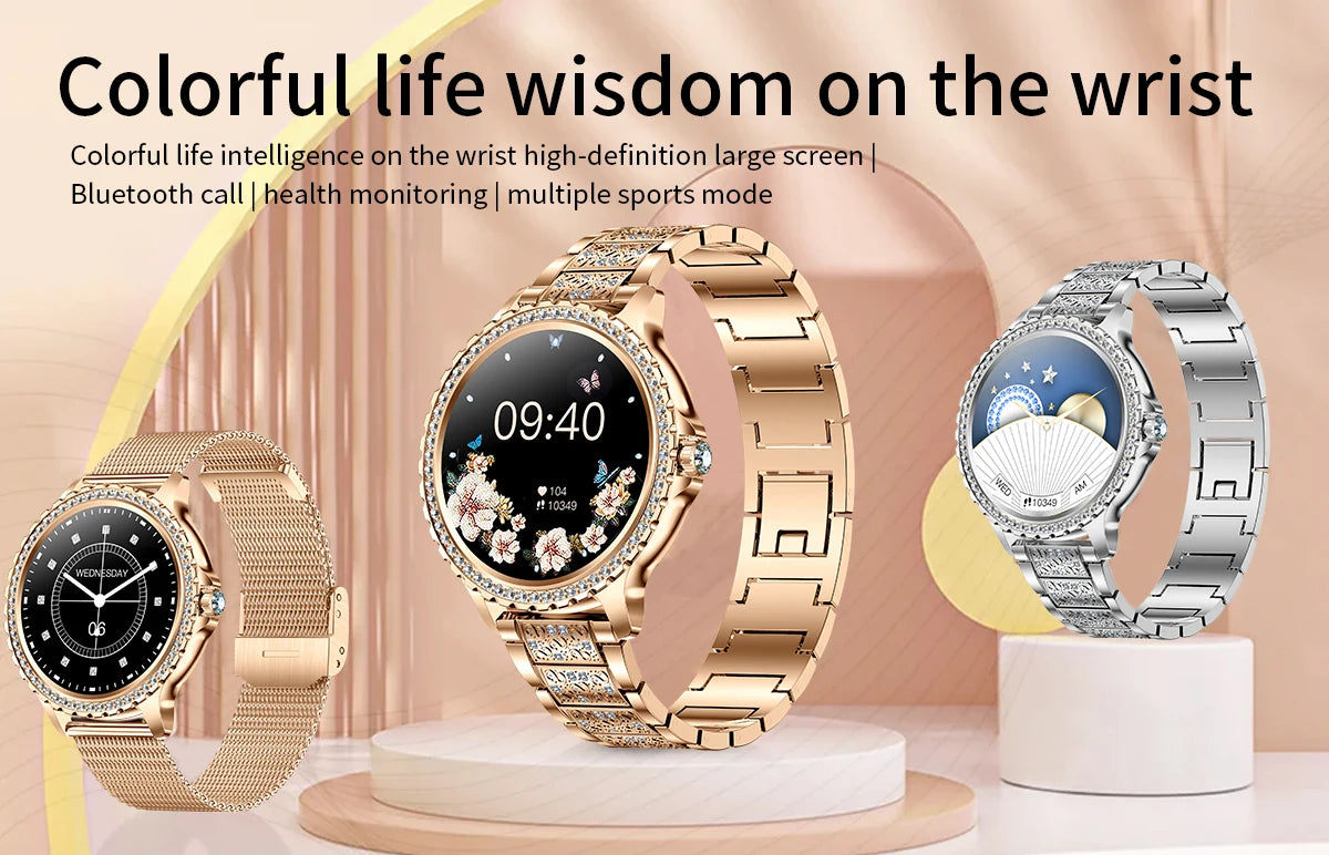 2024 New Gold Luxury Smart Watch Women 1.32Inch HD Screen Sports Custom Dial Heart Rate Voice Call Smart watch For Gift Ladies