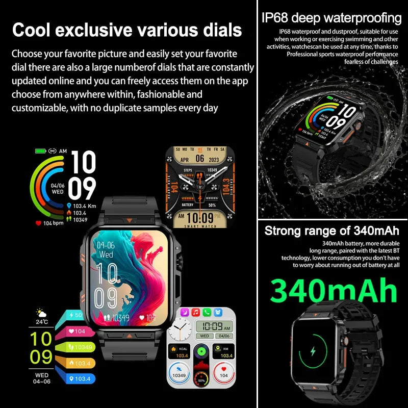 2024 New Sports Health Bluetooth Call Smart Watch Men Women Heart Rate Blood Pressure IP68 Deep Waterproof Fitness Smartwatches