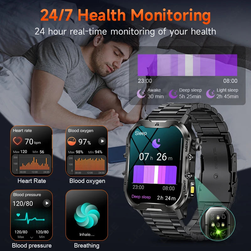 LIGE 2024 Smart Watch Men 1.96"  Waterproof Outdoor Sports Watches Thermometer Health Monitoring BT Call Smartwatch For Xiaomi