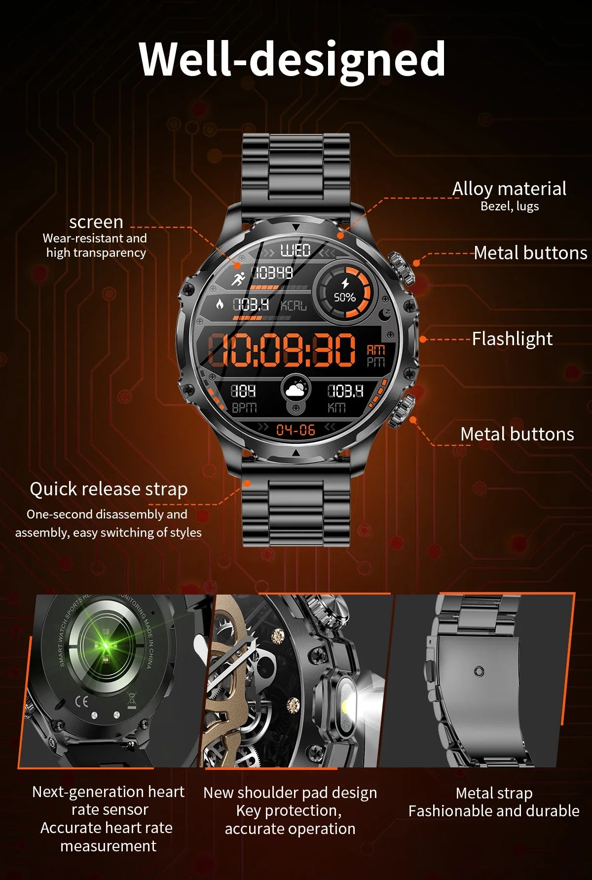 2024 New V69 Pro Smart Watch 1.9 inch HD Screen Flashlight Mens Outdoor Smartwatch AI Voice BT Call Blood Oxygen 700mAh Battery