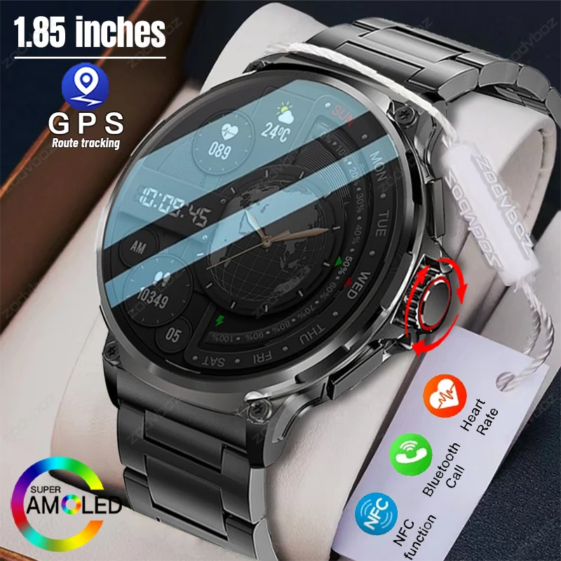 2024 New Outdoor Sport Smart Watch Men 1.85" Screen 710 mAh Battery Bluetooth Call Heart Rate GPS Tracker Waterproof SmartWatch