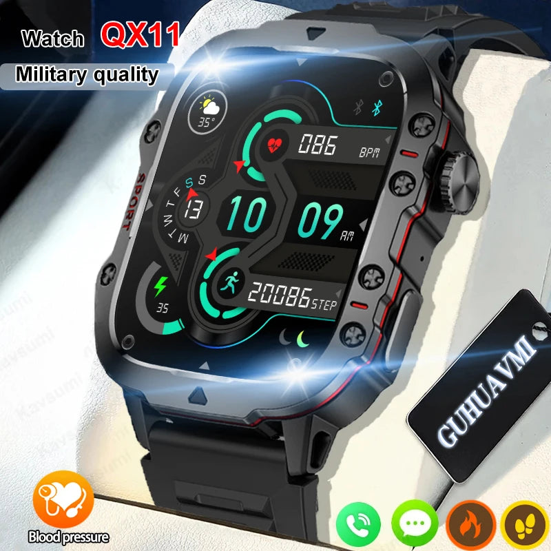 2024 Rugged Military SmartWatch For Android IOS Bluetooth Call 2.0 Inch Men Fitness Watches Ip68 Waterproof Women Smart Watches