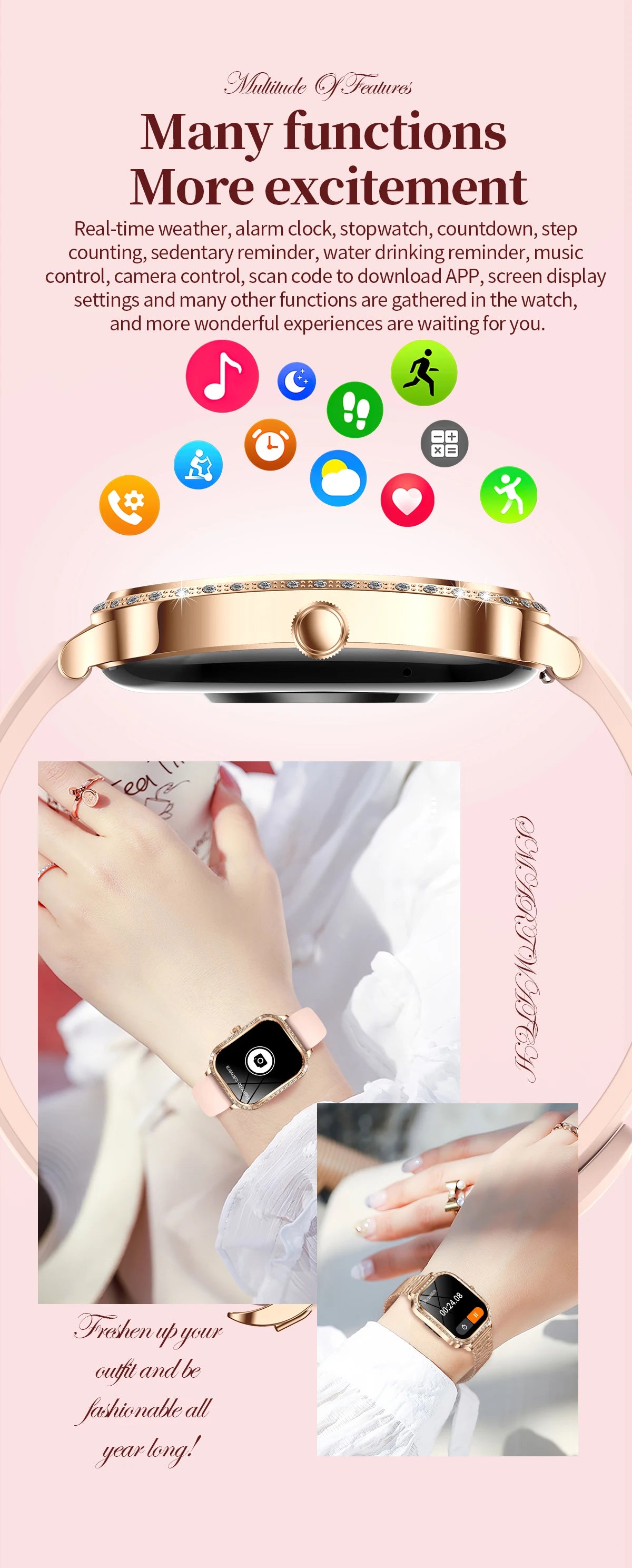 2024 New Smart Watch for Women NFC BT Call Waterproof Sport Fitness Tracker Bracelet 1.75inch HD Screen Smartwatch Gift