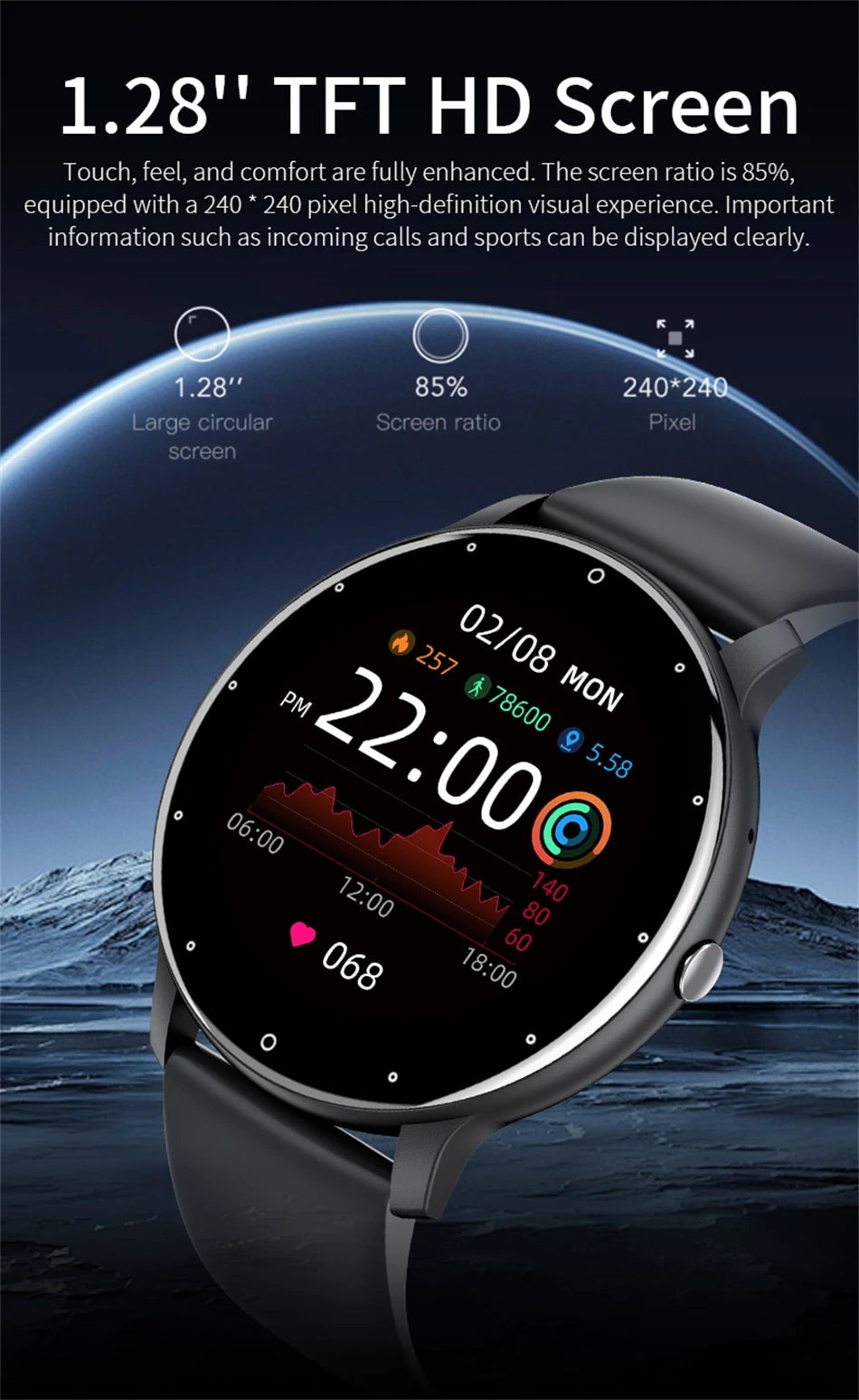 LIGE 2024 New Smart Watch Men Full Touch Screen Sport Fitness Watch IP67 Waterproof Bluetooth For Android IOS Smartwatch Men