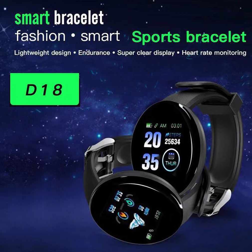 Reloj D18 Round Smart Watch 2024 Heart Rate Smartwatch Men Women Blood pressure Step Stopwatch Android Smart Bracelet Amazfit