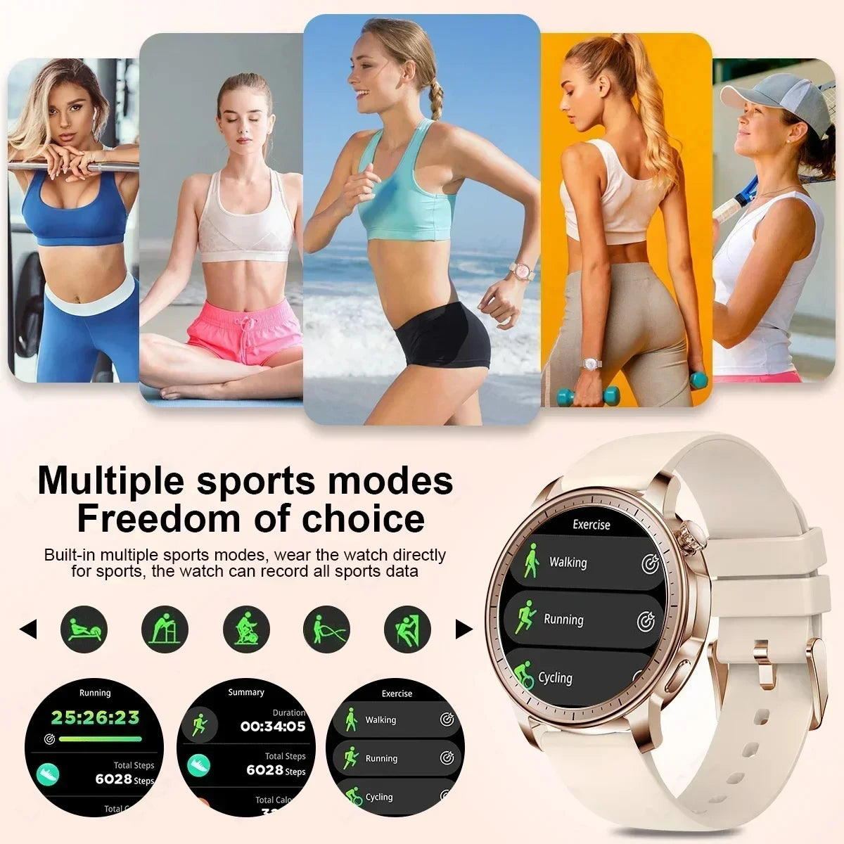 2024 New Fashion Smart Watch Women AMOLED HD Screen Sports Tracker Health Monitoring IP67 Waterproof Bluetooth Call smart watchs