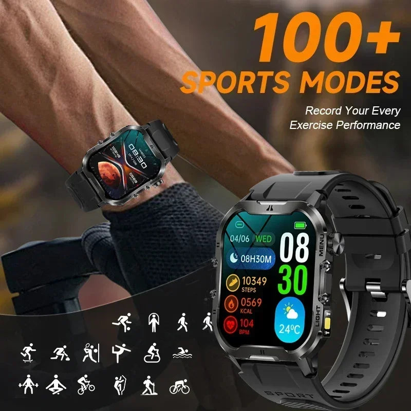 2024 T26 For Xiaomi Military Smart Watch Men Outdoor Sports Flashlight Fitness Watches Health Monitor 1.96" BT Call Smartwatch