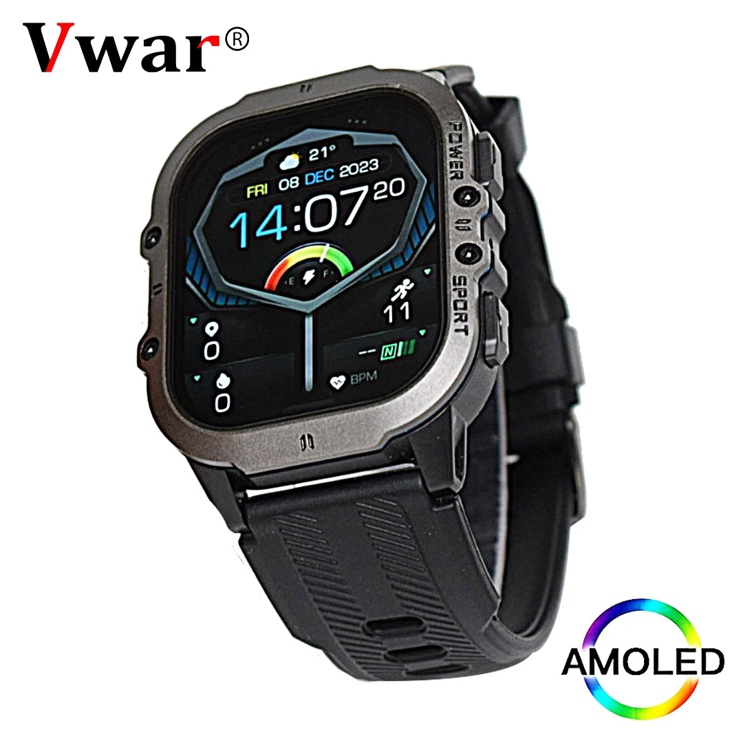 2024 New Tactical Smartwatch For Men AOD AMOLED 2'' Screen Bluetooth Call Electronic IP69K 5ATM Waterproof Men's Smart Watch