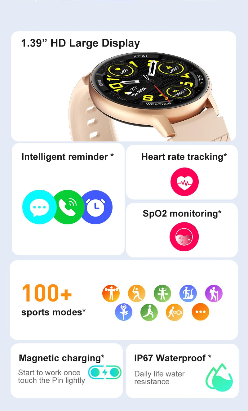 S52 Smartwatch 2024 Women Men‘s Girls Electronic Watch 1.39" Bluetooth Fitness Digital Original Waterproof IP67 Golden Clock