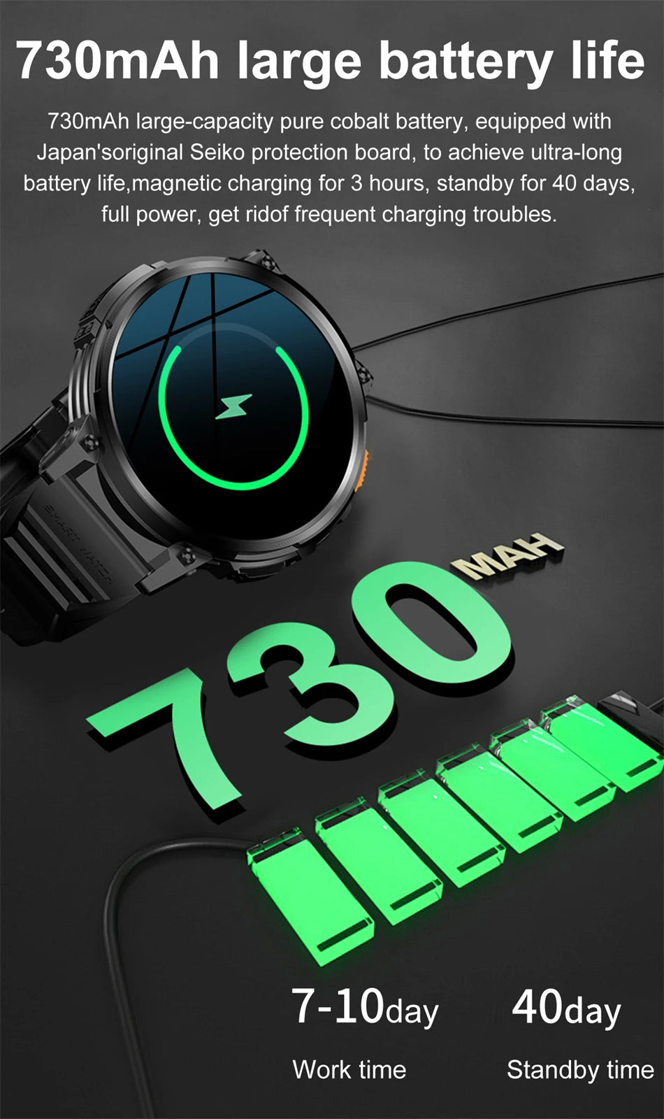 2024 New Luxurious Men Smart Watch LED Flashlight 730mAh Larger Battery Watch Bluetooth Call Waterproof Sports Smartwatch Men