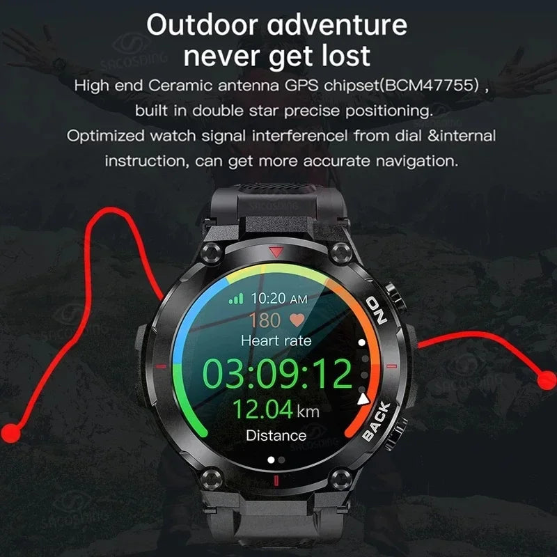 New 2024 GPS Smart Watch Men Outdoor Sport Waterproof Smartwatches Fitness Modes Bracelet Blood Pressure 480mAh Battery Watches