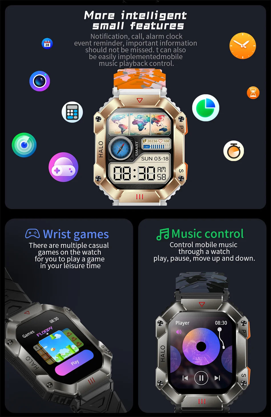 2024 New 650mAh Large Battery SmartWatch Men Compass Heart Rate IP68 Waterproof Bluetooth Call Sports Military Smart Watch Men