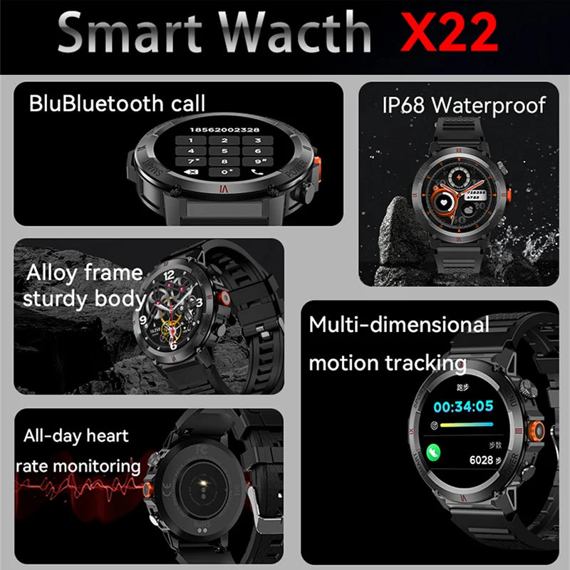 For HUAWEI Xiaomi 1.43" Flashlight Bluetooth Call Smart Watch Men Women GPS Sport Track IP68 Waterproof Smartwatch Man 2024 New