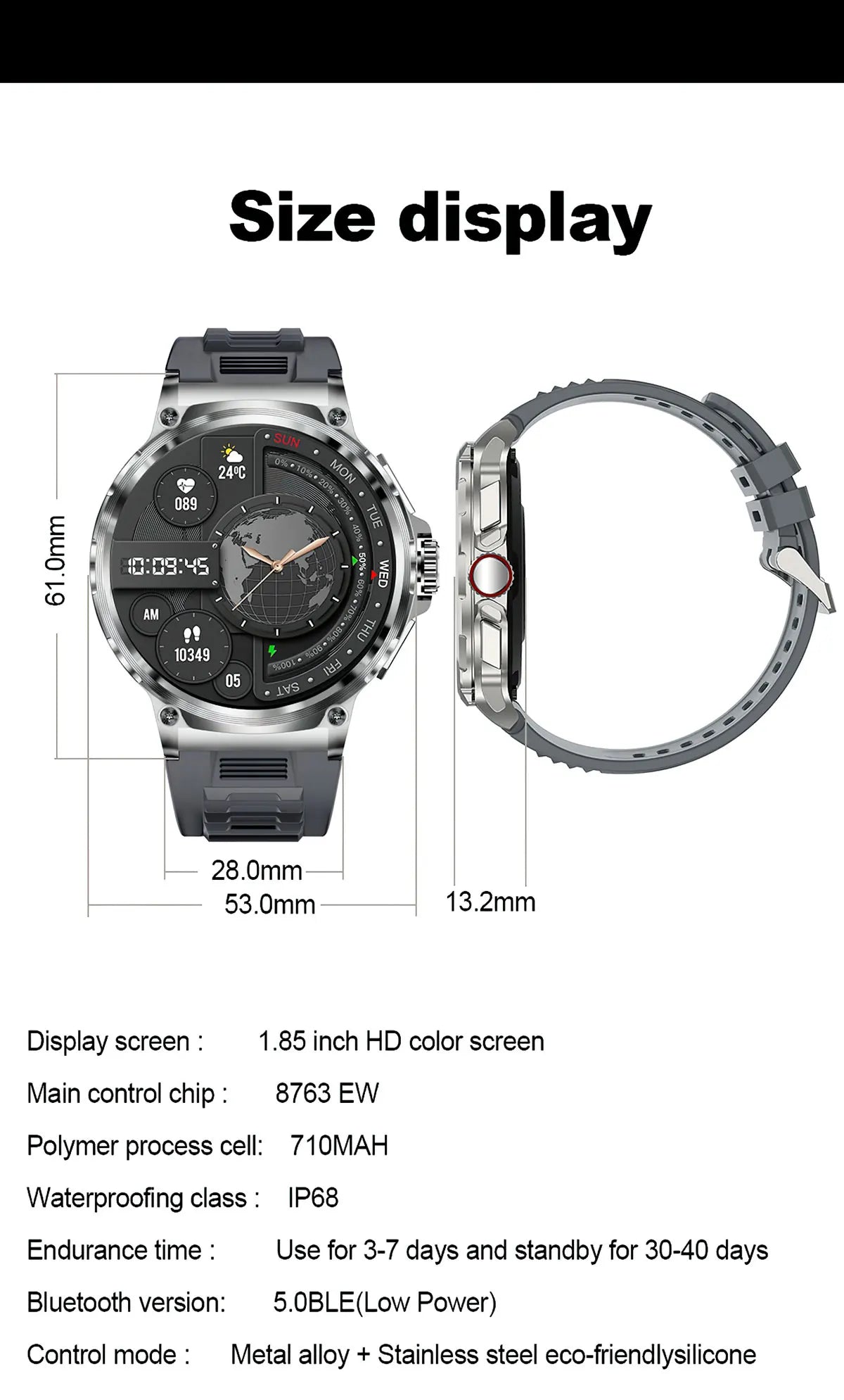 2024 New Outdoor Sport Smart Watch Men 1.85" Screen 710 mAh Battery Bluetooth Call Heart Rate GPS Tracker Waterproof SmartWatch