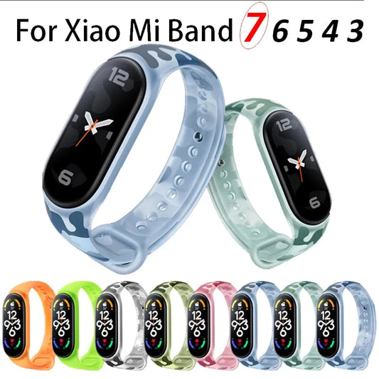 Smart Bracelet For Xiaomi Mi Band 7 Fluorescent Camouflage Wristband Silicone Replaceable Strap For Xiaomi Mi Smart Band 7 6 5