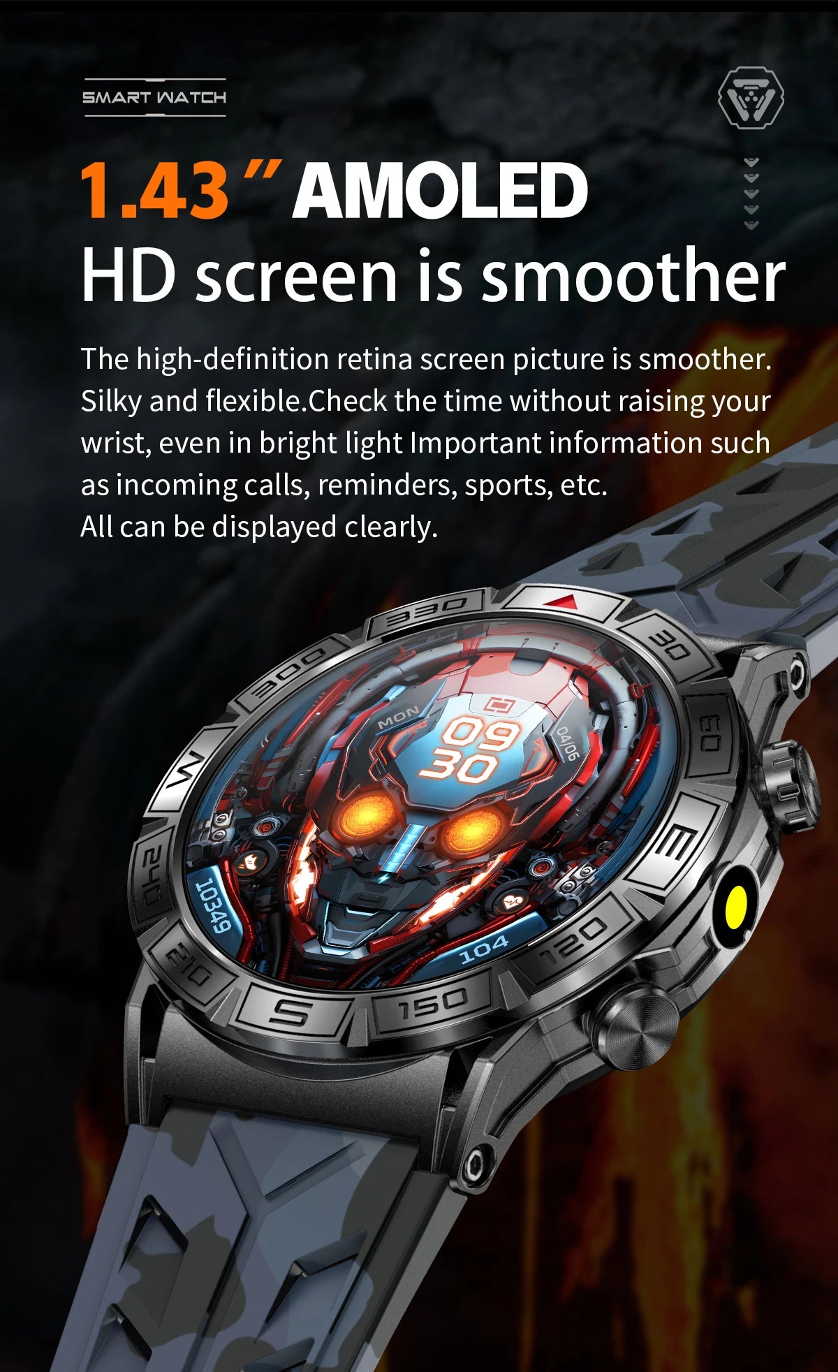 2024 New  Military Smart Watch Men 1ATM Waterproof Sports Watches Bluetooth Call AMOLED Always On Display Smartwatch For Xiaomi